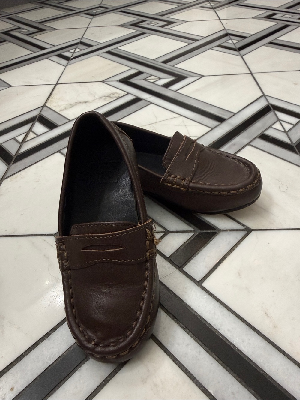 Janie and Jack Brown Leather Penny Loafers for Kids Toddler Size 7 - Used
